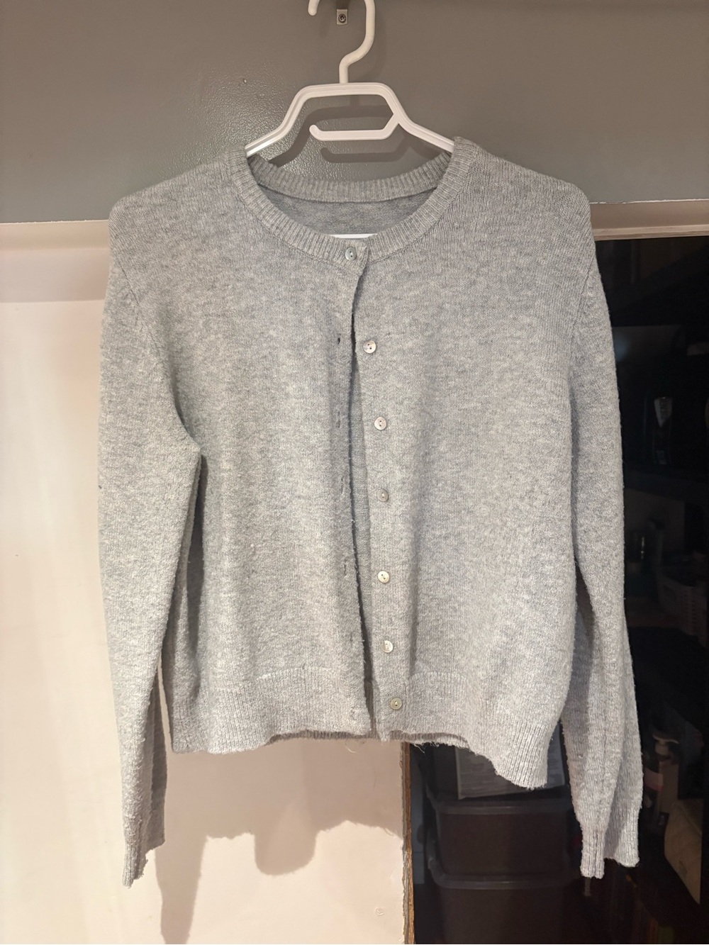 SHEIN Light Gray Button-Front Crewneck Cardigan
